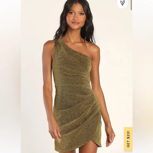 Lulus | Dresses | Brand New Got The Party Gold Lurex One Shoulder Mini Dress  | Poshmark